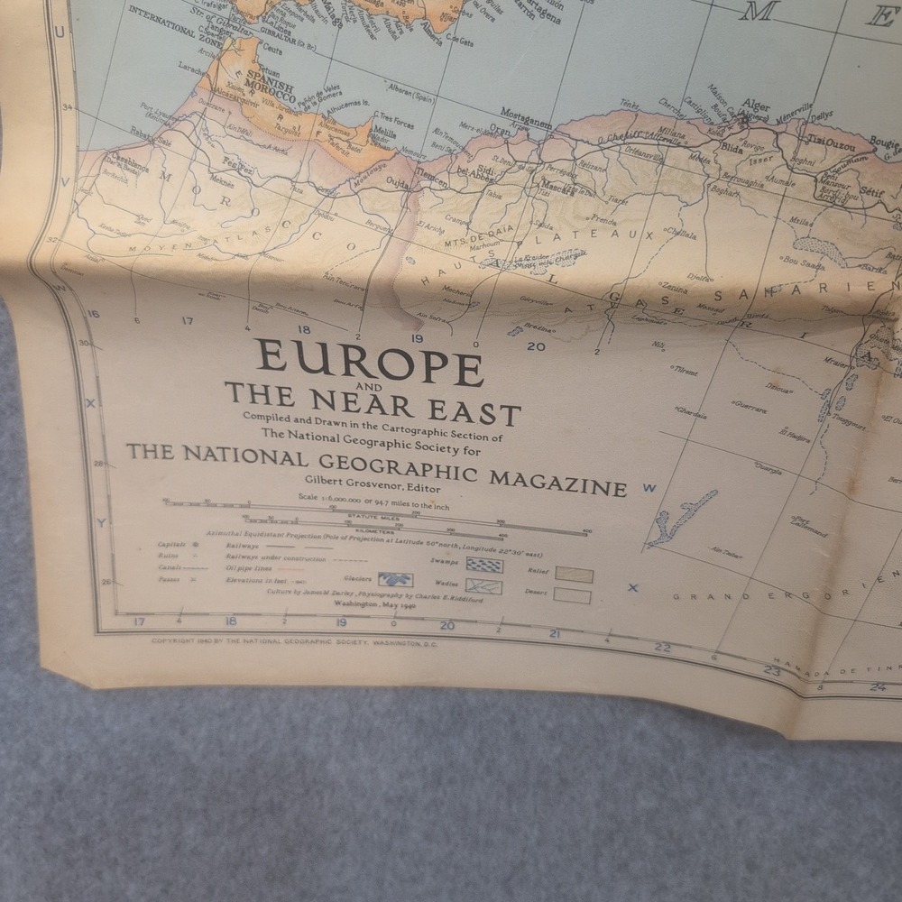 Vintage 1940 National Geographic Europe and the Near East Wall Map May 1940 WWII - Picture 2 of 2